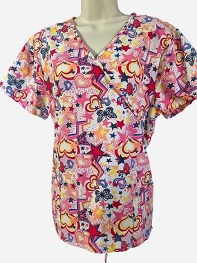 Multicolor Wrap-Front Tunic Top in Bright Pink Print